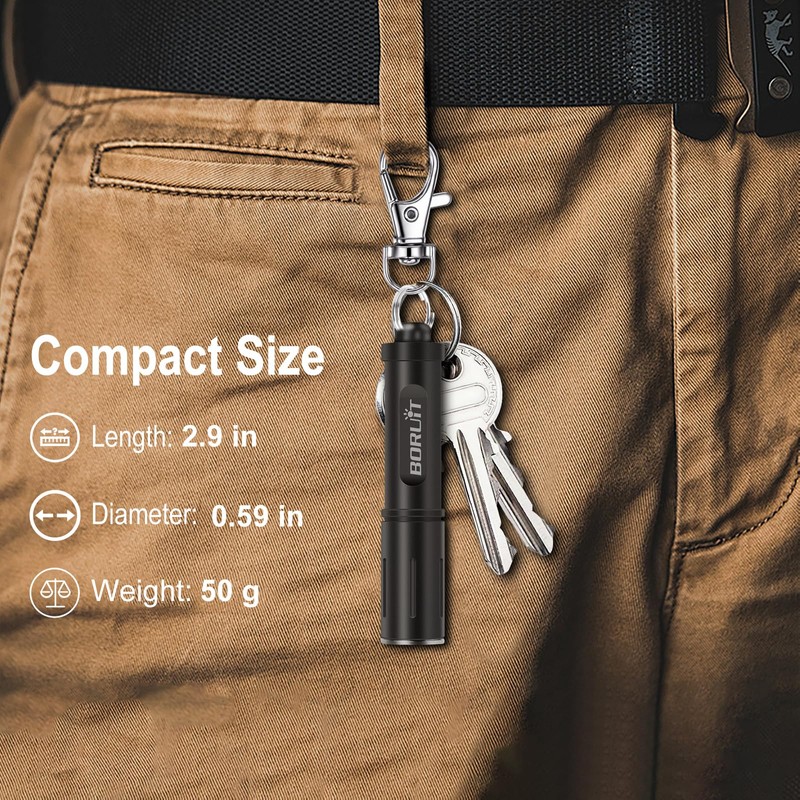 BORUIT RJ11 Small Keychain Flashlight, Mini Compack EDC Flashlights AAA