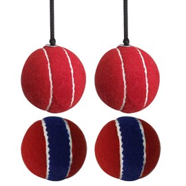 Kosma Set of 4 Knocking Cricket Tennis Ball | 2 x Tennis Cricket Balls in Red & Blue | 2 x Cricket Batting Hanging Tennis Balls in Red