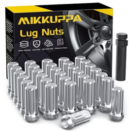MIKKUPPA 32PCS 9/16-18 Lug Nuts - 3/4" Hex, 2" Tall, 0.91" Wide - Replacement for 1994-2011 Ram 2500 3500, 2002-2010 Dodge Ram 1500, 1992-1996 Ford F250 Aftermarket Wheel - Chrome Splined Lug Nuts