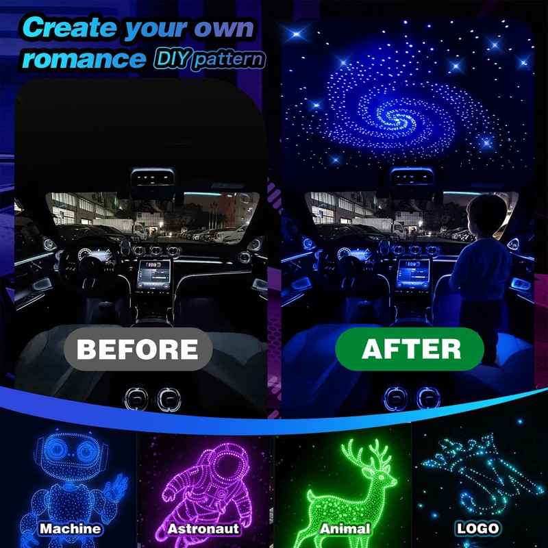 VASTFIRE Starlight Headliner Kit - 300pcs 0.03in 9.8ft Fiber Optic