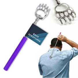 Extendable Stainless Steel Back Scratcher - Purple Comfort Grip Telescopic Tool, Adjustable 21.5cm to 42cm, Portable Massager for Home, Travel, and Office