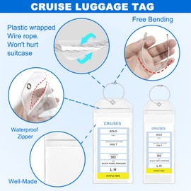 Cruise Luggage Tag Holder, 8 Pcs Containing Two Sizes of Luggage Tag, Airtight and Waterproof Cruise Luggage Tags with Stainless Steel Wire, Transparent and Durable (Black)