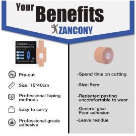 Zancony Precut Kinesiology Tape for Knees, 4 Pcs - Knee Pain Support & Stability