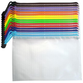 A5 Zip Wallets Plastic Wallets Folder - 16 PCS A5 Zip Lock Bags Zipper File Bags Zipped Mesh Document Wallet Zip Bags for Home School Office Supplies, 8 Colors