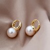 Pearl Drop Statement Earring for Women,14K Gold Small Pearl Huggie