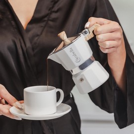 Seabella Kitchen Stovetop Espresso Maker - Moka Pot - Percolator Coffee Maker - Classic Cuban & Italian Espresso - Portable Coffee Maker for Camping & Travel - (White)