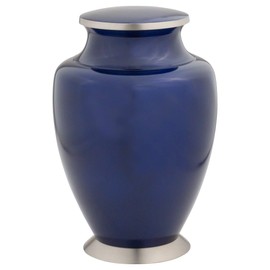 Flowers of Peace Cremation Urn for Ashes, Brass, Blue Urn, Adult Sized Cremation Urn, 10 Inches High