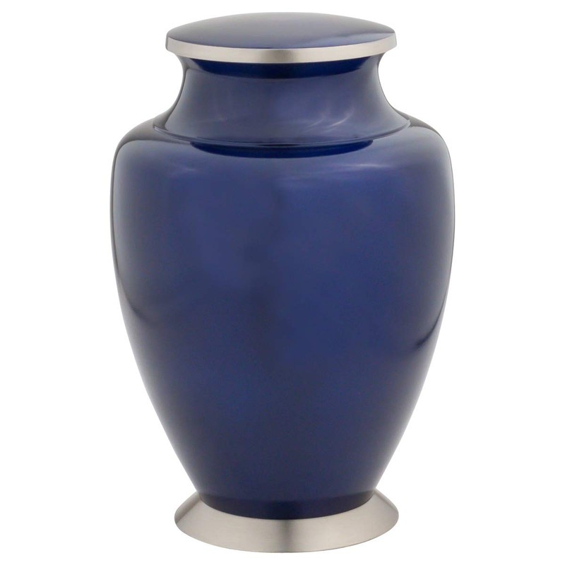 Flowers of Peace Cremation Urn for Ashes, Brass, Blue Urn,
