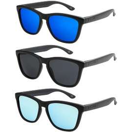 X-CRUZE Nerd Sunglasses Polarised Retro Vintage Unisex, Pack of 3 Nerd Sunglasses - Set 16 - Matte Black