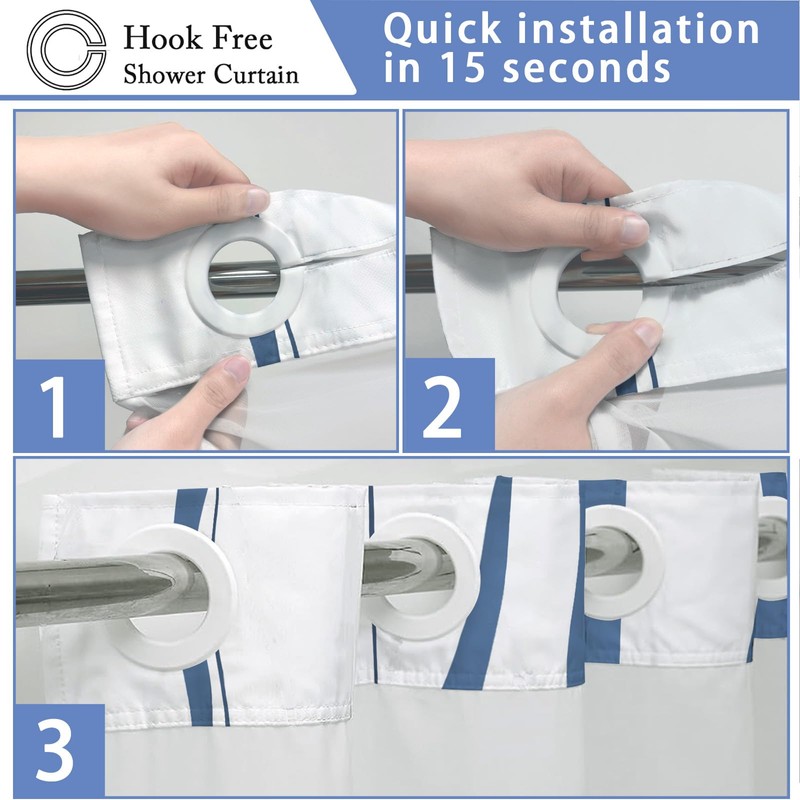 SSCRCUSLY No Hook Shower Curtain with Snap in Liner Set,