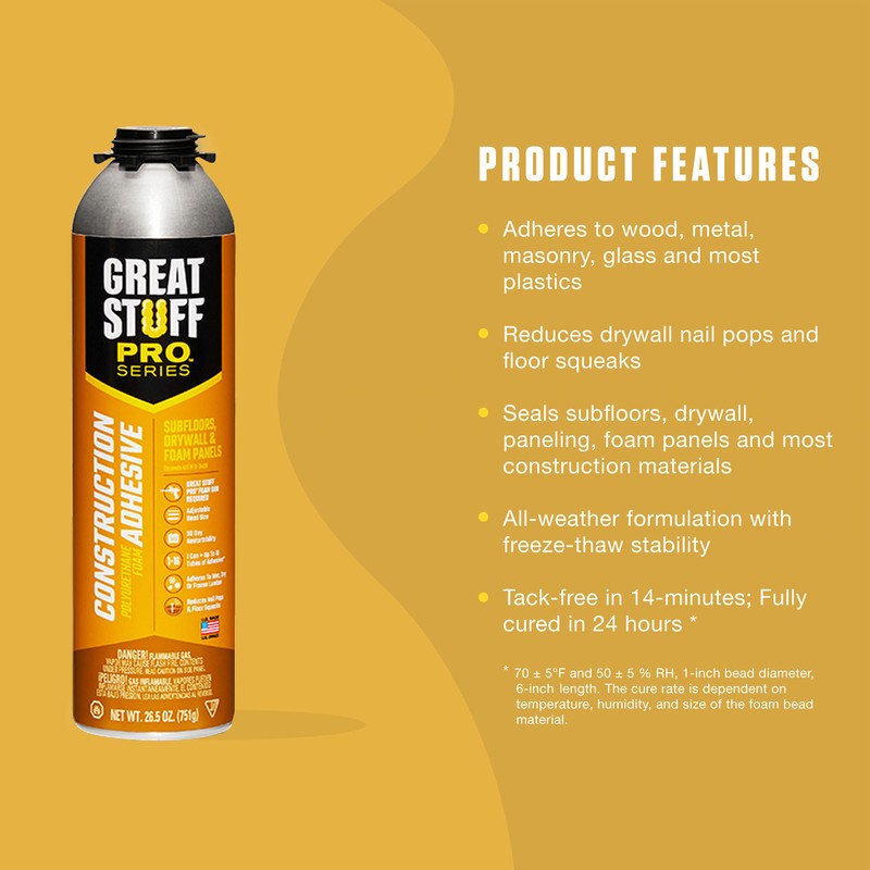 Great Stuff 343087 PRO 26.5-Ounce Construction Adhesive, Each, Cream, 26.5