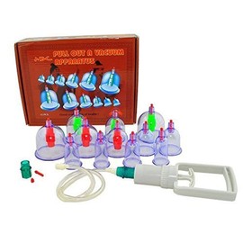 Massage Schröpfen Set mit 12 Schröpfgläser aus Kunststoff mit Vakuumpumpe