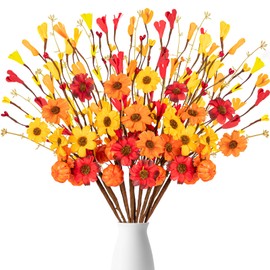 12Pcs Fall Flowers Decorations Artificial Floral Stems with Pumpkin Flower - Thanksgiving Decor Autumn Picks Arrangements for Home Vase Table Centerpieces