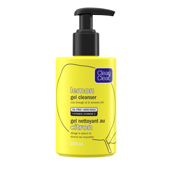 Clean & Clear Lemon Gel Face Cleanser with Vitamin C, Brightening Wash, Acne Prone Skin, 222 mL