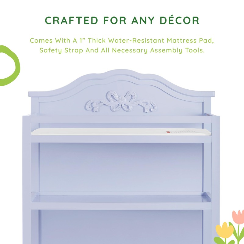 Sweetpea Baby Jasmine Changing Table in Lavender, with Fixed Shelves,