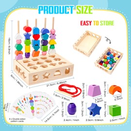 LTFIOON Montessori Toy from 2 3 4 5 Years, Wooden Stacking Game with Plug-In Game, Threading Game, Building Blocks, Motor Skills Toy and Sorting Game, Educational Games Gift for Baby Boys Girls