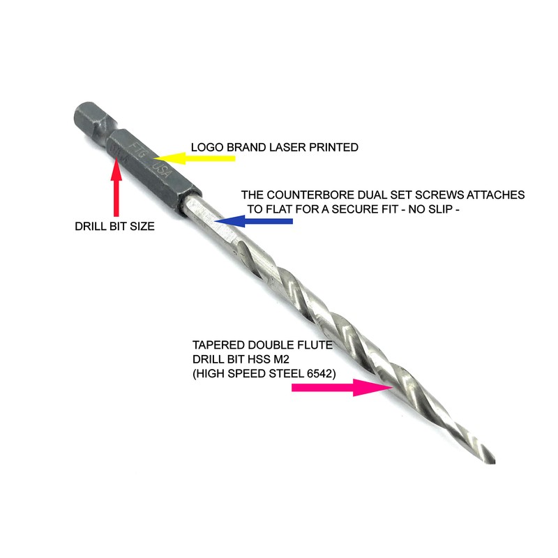 FTG USA 3 Pc #10 (3/16") Adjustable Wood Countersink Drill