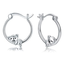 Animal Hoop Earrings, S925 Silver, Panda, Koala, Raccoon, Snail, Rabbit, Hummingbird, Dolphin, Animal Cuff Hoop Earrings for Women, Girls, Daughter, Children, Sterling Silver