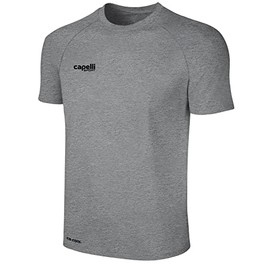 Capelli Sport Men's Standard Workout Top, Short Sleeve Crew Neck Exercise Training Jersey, Light Heather Grey Black
