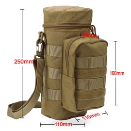 TsunNee Tactical Molle Water Bottle Pouch, Hydration Carrier Holder with Extra Accessory Pouch and Detachable Shoulder Strap for Military Sport Bike, Tan