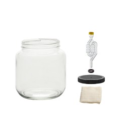 North Mountain Supply 1/2 Gallon Glass Wide Mouth Jar With Drilled Black Plastic Lid, 6-Bubble, & Cheesecloth - USDA Approved, BPA-Free, Dishwasher Safe For Fermenting