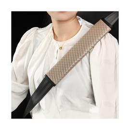 Sandfren Car Seat Belt Cover, 2PCS Soft Comfortable Vehicle Seat Belt Strap Shoulder Cushion Mat, Breathable Automotive Neck Protection Harness Pad, Universal for Trucks Sedans SUVs (Beige)