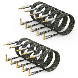 FEMORO Guitar Cable 10 ft 10-Pack, Instrument Cables Electric Guitar Amp Cord TS 1/4 Inch Audio 22AWG Chord 6.35MM Right Angle Support AV Receiver Bass Amplifier AMP Piano Keyboard Mixer