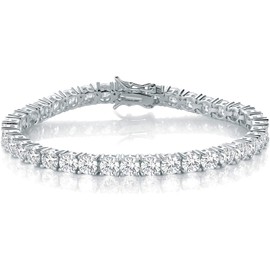 Gemsme 18K White Gold Plated 4.0 Round Cubic Zirconia Classic Tennis Bracelet 6.0 Inch For women