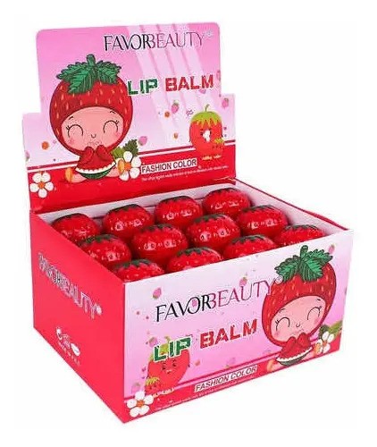 Caja 24pzs Bálsamo Hidratante De Fresa Rojo Kawaii Mayoreo