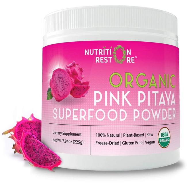 Nutrition Restore - 55 Servings - Organic USDA-Certified Red Dragon Fruit Powder (Pink Pitaya) - 7.9 oz - Freeze Dried - Raw - Vegan - Superfood - Plant Based - Antioxidant - Vitamin C - 100% Natural