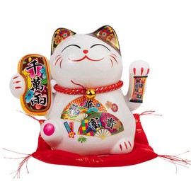 lachineuse Japanese Cat Statue Maneki Neko - Happiness and Happiness - Height 16cm - Movable Arm - Japanese Decor - Gift Idea Japan Asia