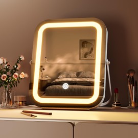 Memobarco Vanity Mirror with Lights 10" x 12" White Makeup Mirror Hollywood Mirror with LED 3 Color Modes 5X Magnification Mirror for Bedroom