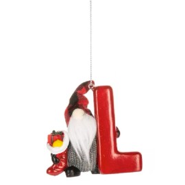 Ganz Resin GNOME Monogram Initial Christmas Ornament w/Stocking "L" 3" x 2 3/4"