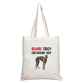 TB264 Beware Crazy Greyhound Lady Novelty Present Gift Printed Eco-Friendly Stylish Long Handled Tote Shoulder Bag