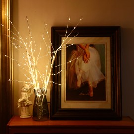 Rivokeer Lighted Birch Branches 34IN 180 LED with Timer, Artificial Tree Branches with Warm White Fairy Lights for Christmas Holiday Home Decoration, Plug in