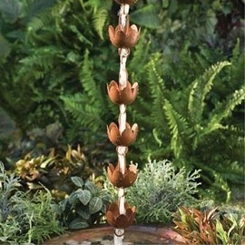 Lily Cup Rain Chain - Antiqued Verdigris Weathered Finish