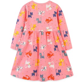 Bumeex Kids Toddler Girls Long Sleeve Dresses Cotton Fall Winter Spring Casual Cute Clothing Outfits Clothes Pink Cat 4t