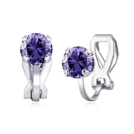 Philip Jones February (Amethyst) Birthstone Clip On Earrings Created with Zircondia® Crystals