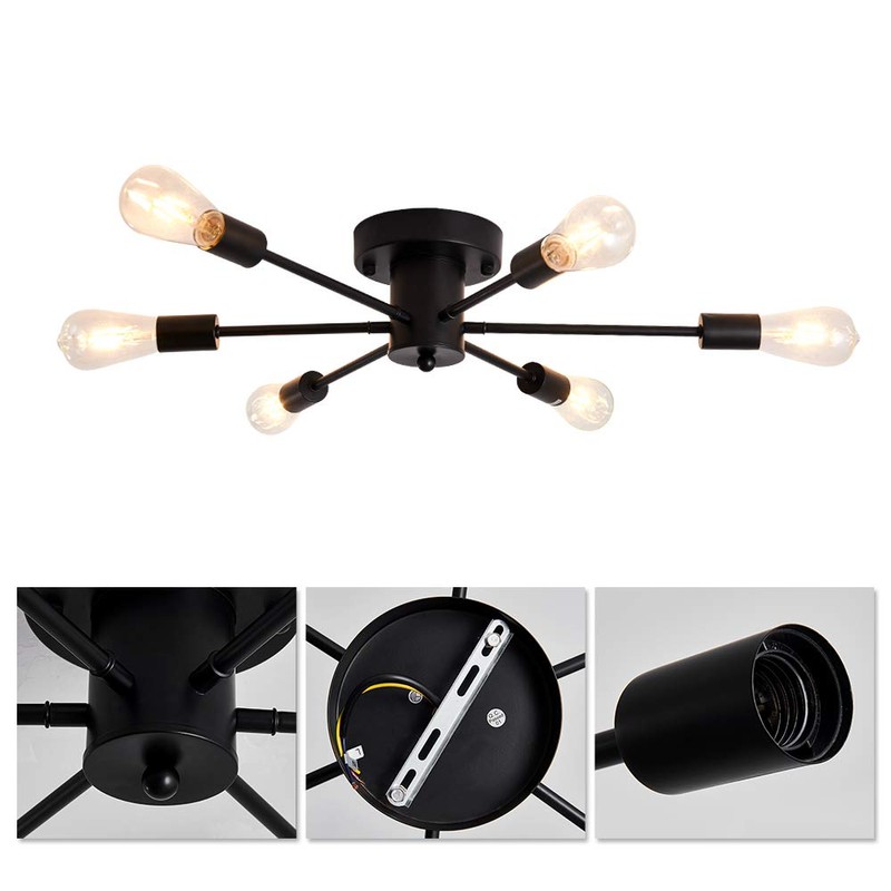 UOFUS 6 Lights Sputnik Semi Flush Mount Ceiling Light Matte