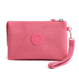Monedero de Mujer, Cartera para Mujer, 5 Compartimentos, Diseño con Cremallera para Evitar Caídas, Gran Abertura para Acceder Fácilmente a los Objetos, con una Correa para la Muñeca(Rosa)