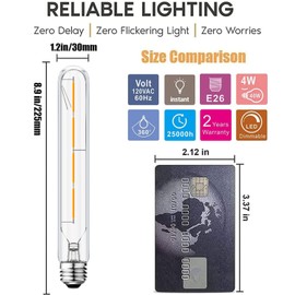 HOMOSUM T10 Led Long Bulbs,4W Dimmable Tubular Bulb,40 Watt Equivalent,E26 Edison Style Vintage LED Filament Light Bulb,3000K Soft White,8.9in(225mm),4-Pack.
