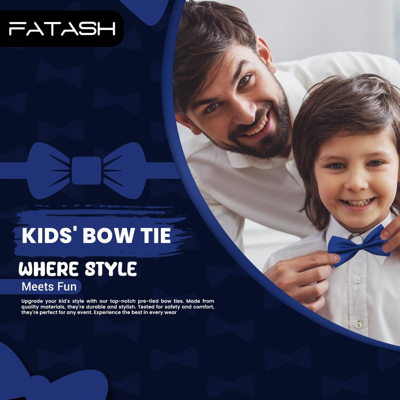 FATASH Kids Bow Tie for Boys, Silk Satin Pre-Tied Bowtie,