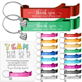 Yiyiring 20 Sets Christmas Team Employees Appreciation Gifts Inspirational Opener Keychain Thank You Keychain Colored Bottle Opener Team Cards Team Inspirational Gifts for Staff Coworker Teacher