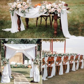 8 Panels Wedding Arch Draping Fabric 28" x 20Ft Wedding Arch Drapes Chiffon Fabric Drape Sheer Backdrop Curtain for Nuptials Party Swag Ceremony Birthday Arbor Drapery Reception Ceiling Décor(White)