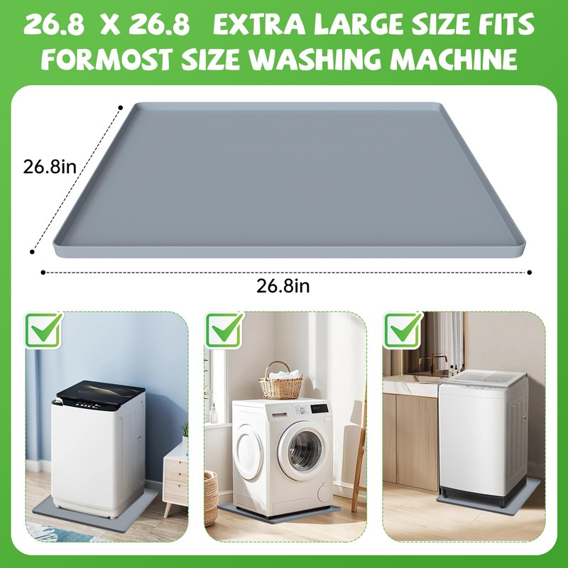 27''x27'' Washing Machine Drain Pan Silicone Mat with 0.78'' Raised