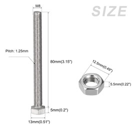 METALLIXITY Hex Head Screws Bolts, Nuts, Flat & Lock Washers Kits (M8x80mm) 6Sets, 304 Stainless Steel Assortment Kit - for Home Appliance