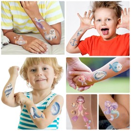 10 Sheets Marine Animal Temporary Tattoos for Kids, Ocean Animal Birthday Party Favors, Cute Cartoon Decoration Sticker Gifts for Girl Boys Home Activity Class Prizes Carnival Christmas Rewards