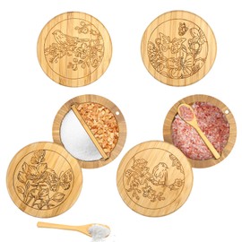 RETON Bambus-Salzbox mit Trennwand, Salzkeller, Gewürzbehälter, Gewürz- und Pfefferbox aus Holz mit magnetischem Drehdeckel und Löffel, Salzdarmgläser aus Holz zum Würzen von Salz, Pfeffer, Gewürze