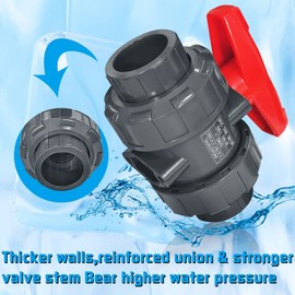 PVC Union Ball Valve, 1-1/2" Inch (DN40) True Union Full Flow Ball Valve with ASTM EPDM O-ring, Slip Socket, Full Port for Water System