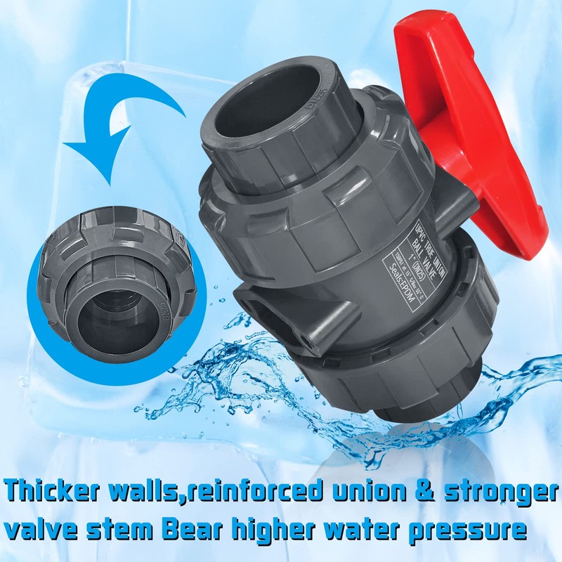 PVC Union Ball Valve, 1-1/2" Inch (DN40) True Union Full